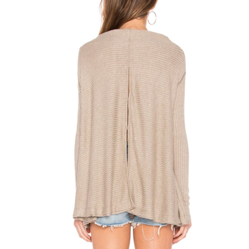 We The Free People Ribbed Knit Split‎ Back Exposed Seam Sweater Women Size M Tan